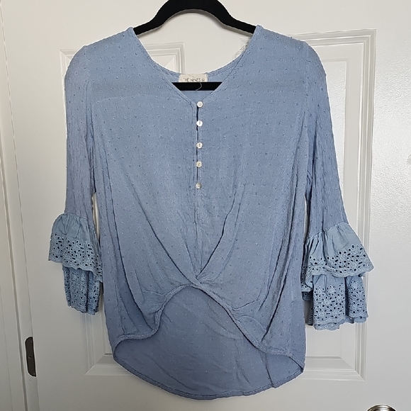 The Nines Tops - Chic Light Blue Button-Front Blouse